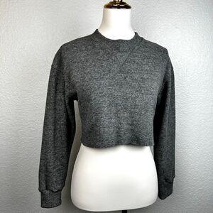 ZARA Women's Cropped Jumper Gray Crewneck Long Sleeve Pullover